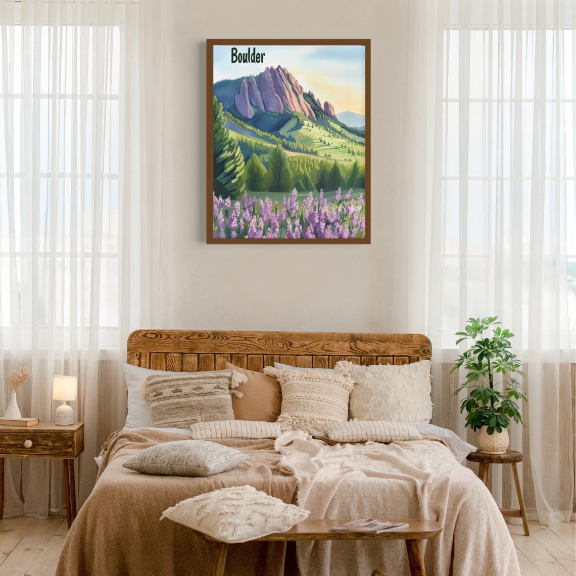 Boulder Colorado Flatirons Above Purple Wildflower Meadow Poster - Image 3
