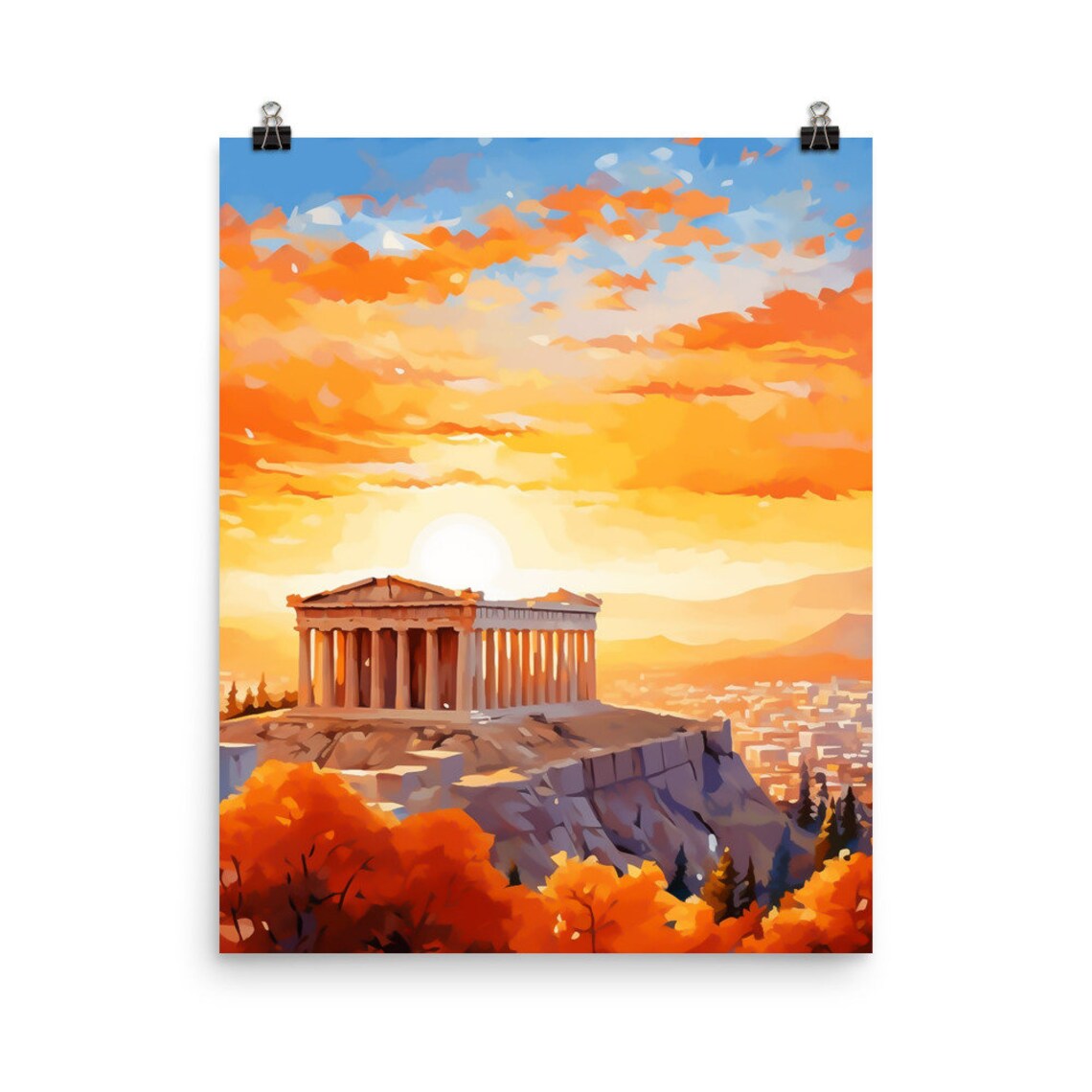 Athens Watercolor Print, Parthenon Travel Poster
