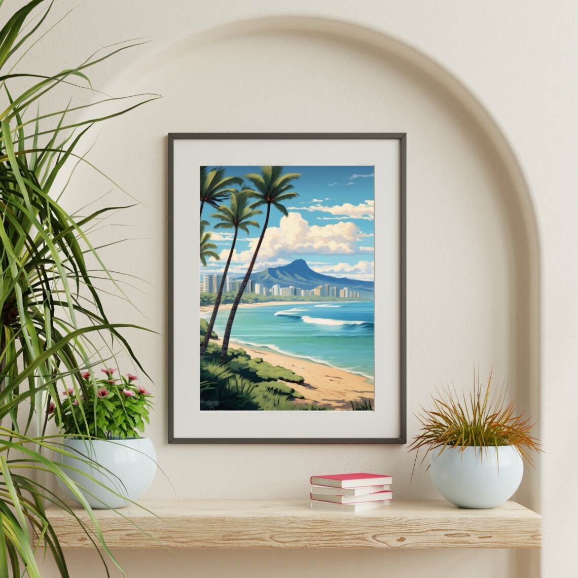 Honolulu Watercolor Travel Poster, Hawaii Beachfront - Image 3