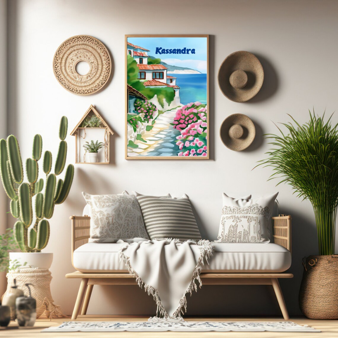 Kassandra Greece Coastal Houses Bougainvillea Sea View Poster - Image 2