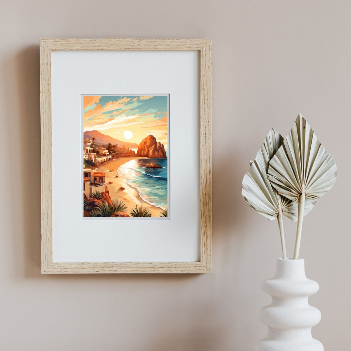 Cabo San Lucas Beach With Red Rocks and Whitewashed Town Poster - Image 3