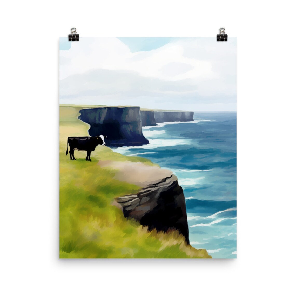 Inishmore Black Cow Sea Cliffs Atlantic Coast Watercolor Poster