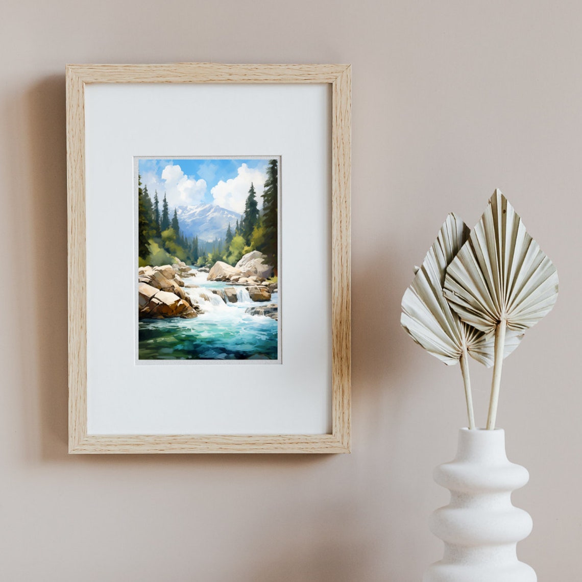 Kings Canyon Mountain River Waterfalls Scenic Watercolor Poster - Image 2