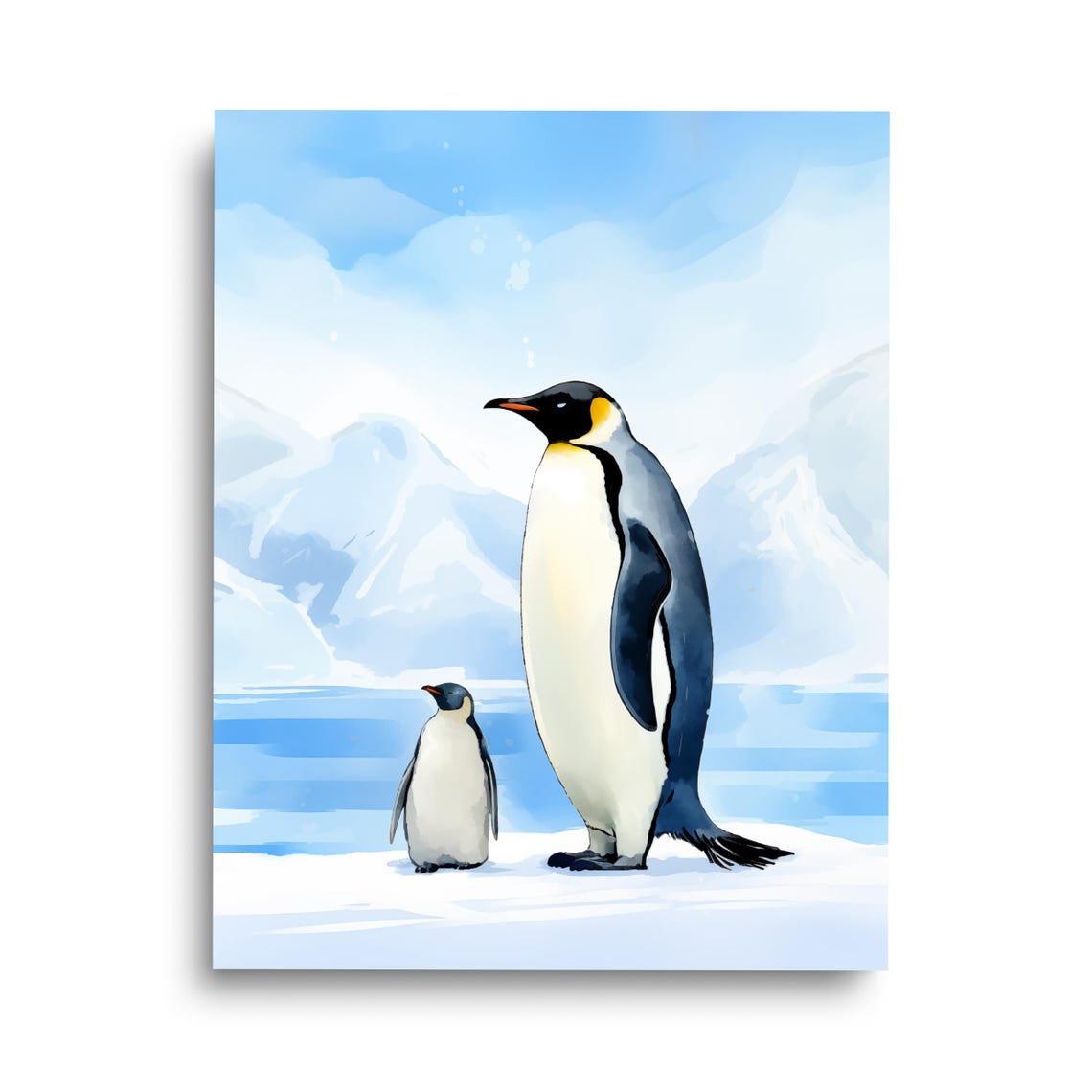Emperor Penguin Chick Antarctica Watercolor Wildlife Art Poster