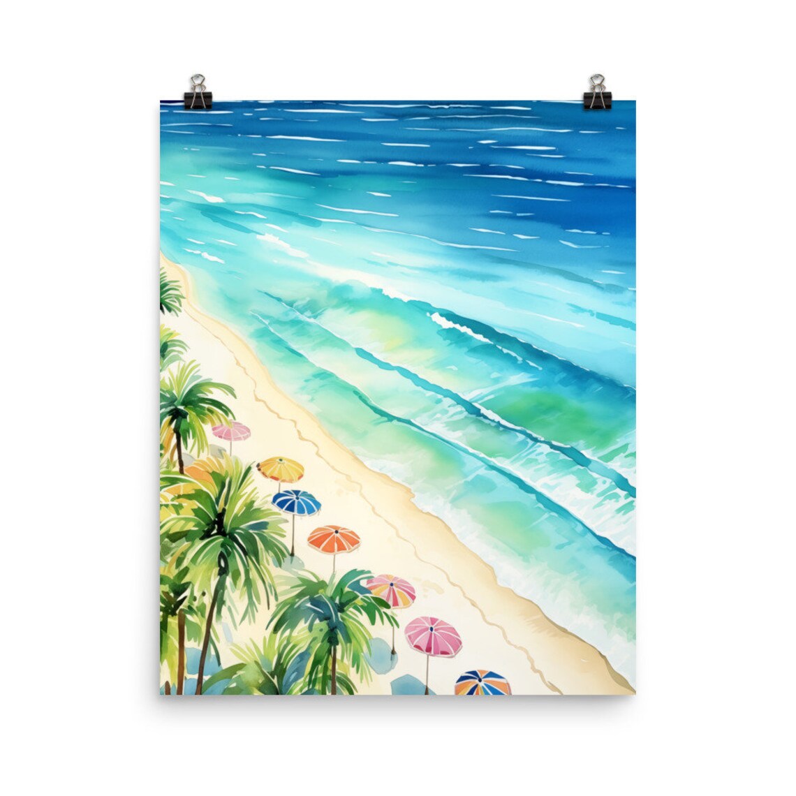Miami Beach Aerial View With Colorful Umbrellas and Palms Poster