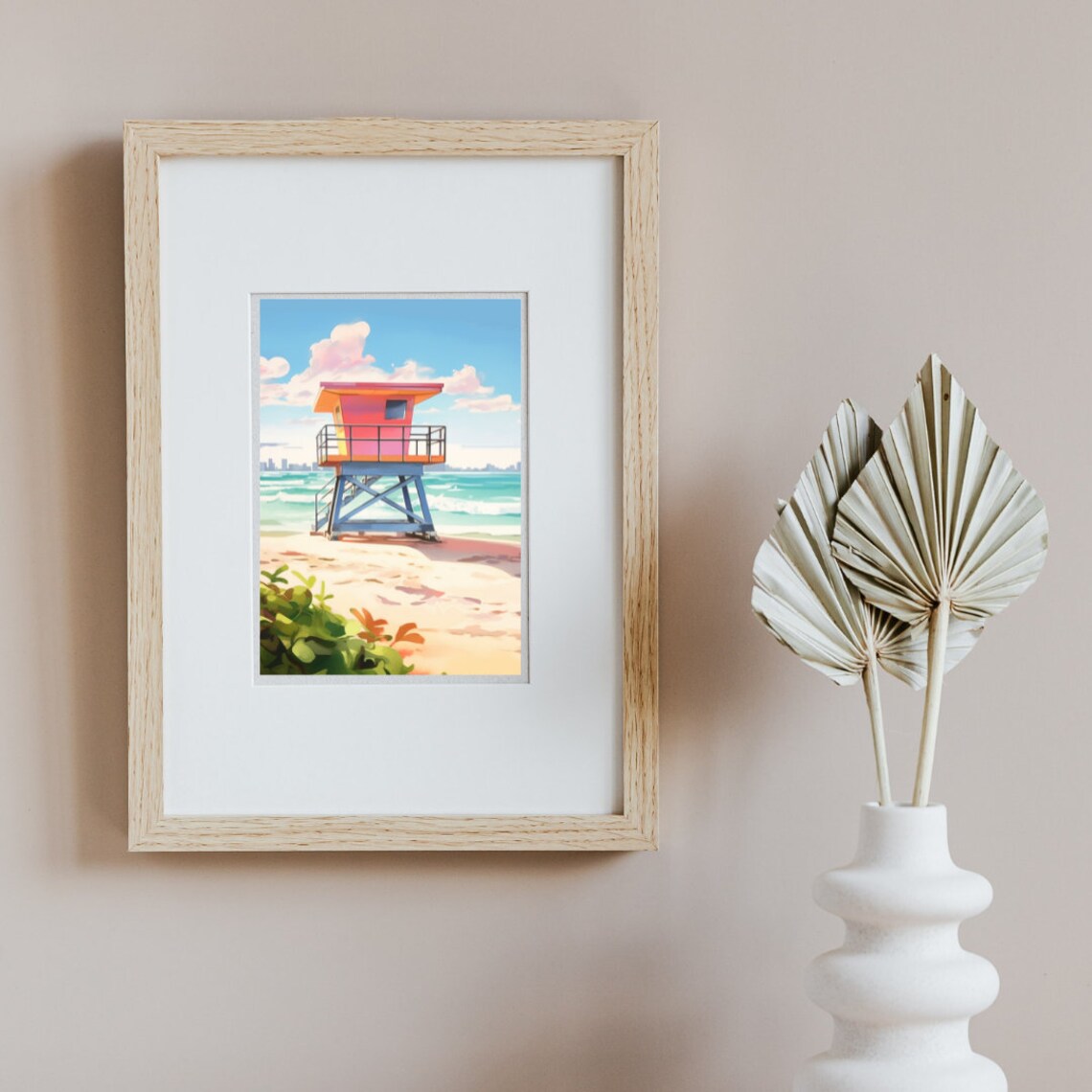 Miami South Beach Coral Lifeguard Tower on a Sunny Shore Poster - Image 3