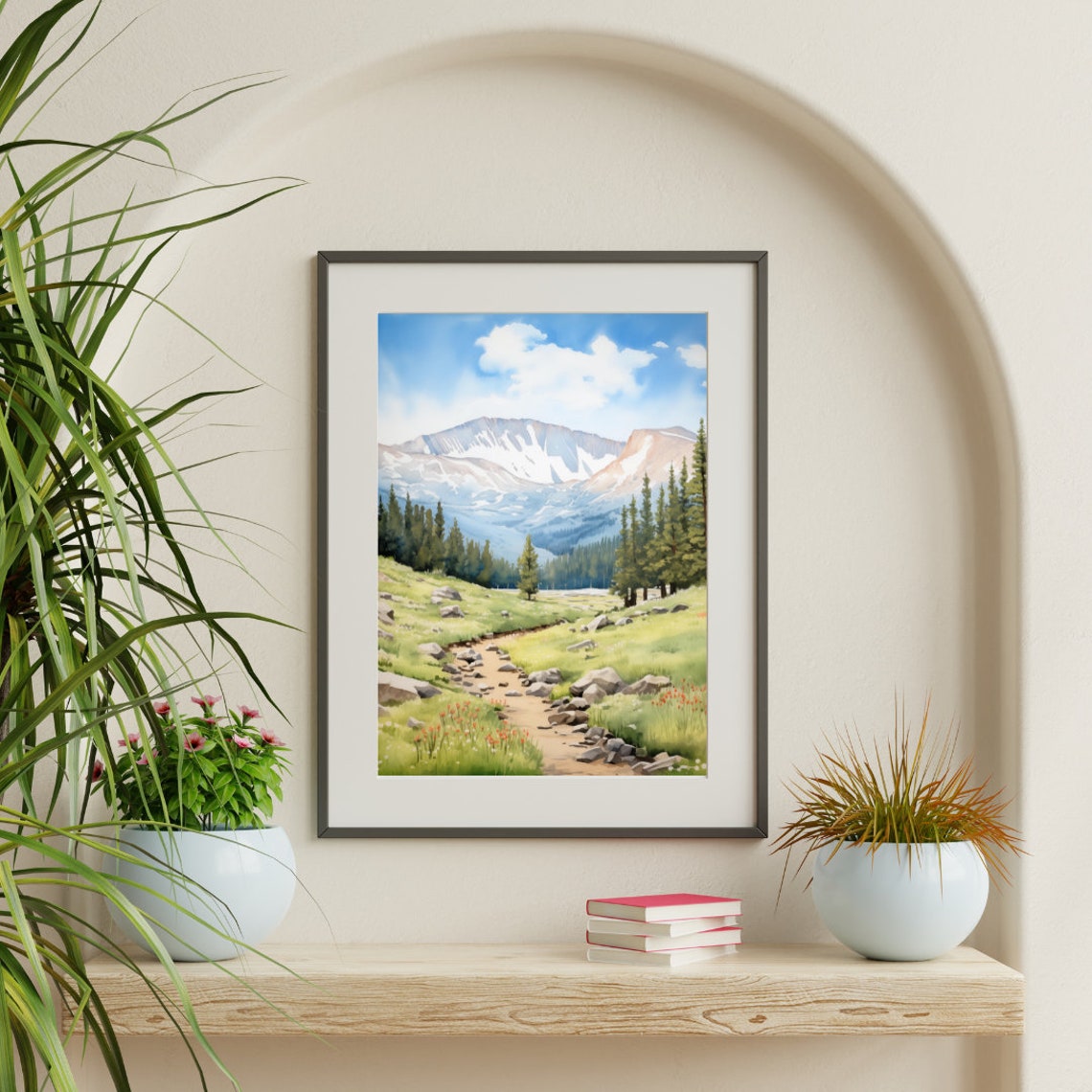 Great Basin Alpine Meadow Trail Snow Peak Scenic Watercolor Poster - Image 3