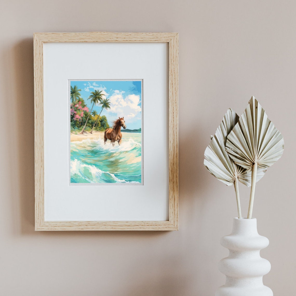 Horse Running in Ocean Surf Tropical Beach Watercolor Poster - Image 3