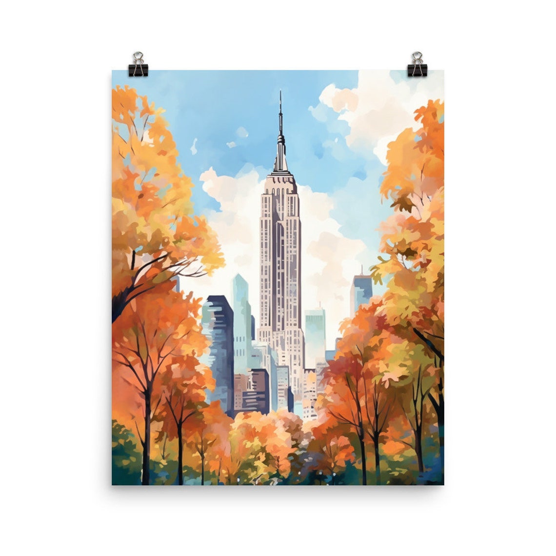 Empire State Building Framed by Autumn Trees New York City Poster