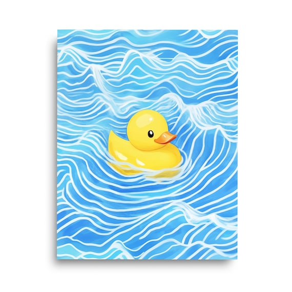 Rubber Duckie Watercolor Print Duck Wall Art Bathroom Decor Bathtub Theme Artwork Bath Toy Nursery Poster Kids Room