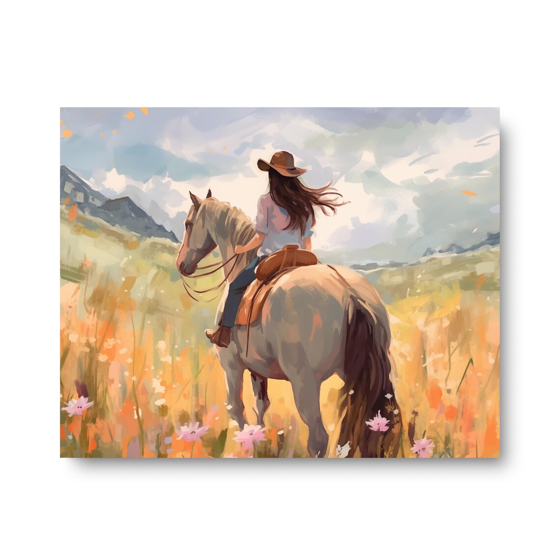 Cowgirl Watercolor Print, Texas Western Landscape Art