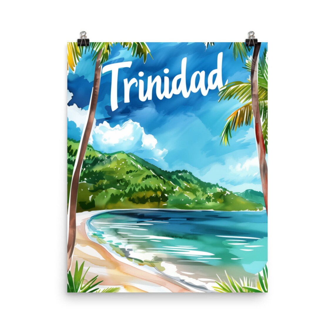 Trinidad Beach Tropical Watercolor Caribbean Island Travel Poster