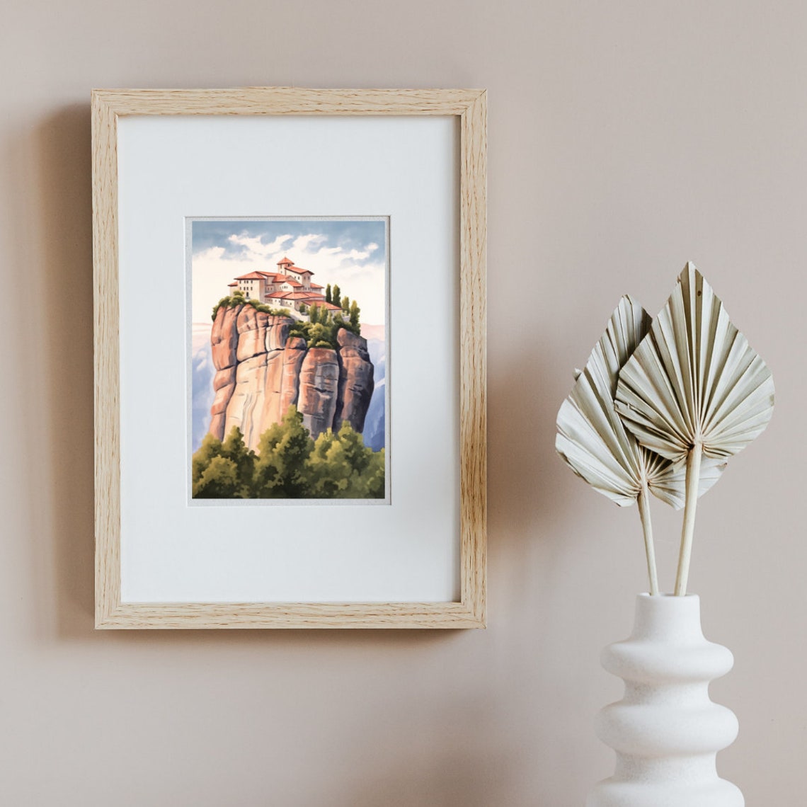Meteora Monastery Perched Atop Rock Pillar Watercolor Poster - Image 3