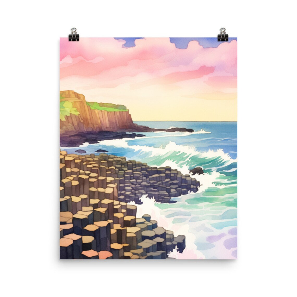 Giants Causeway Watercolor Art Print, Northern Ireland