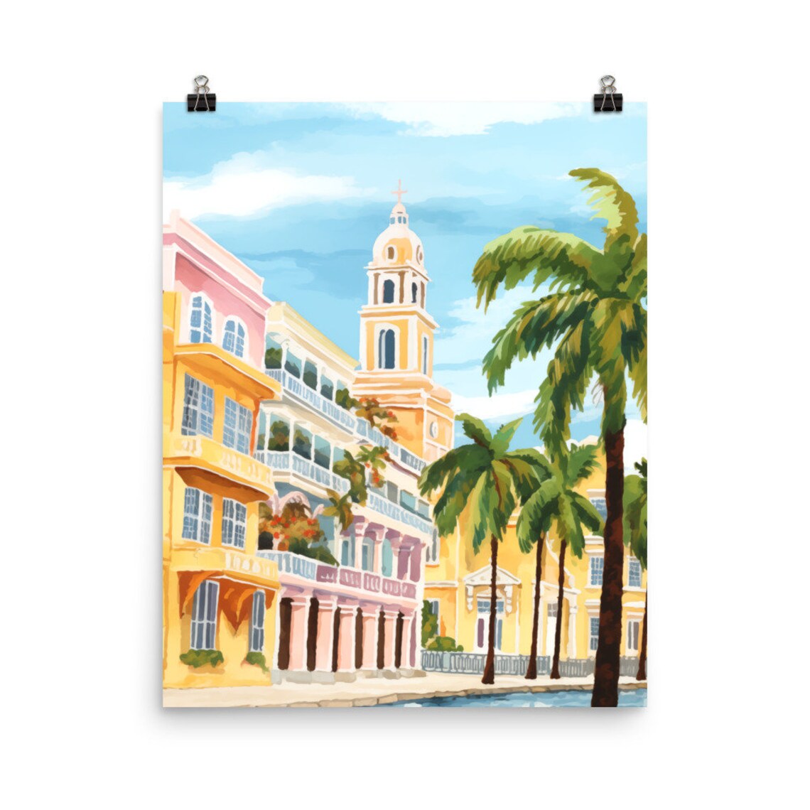 Panama City Watercolor Print, Central America Cityscape