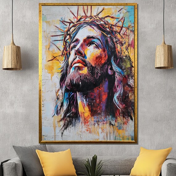 Colorful Expressive Jesus Crown Of Thorns Spiritual Faith Poster