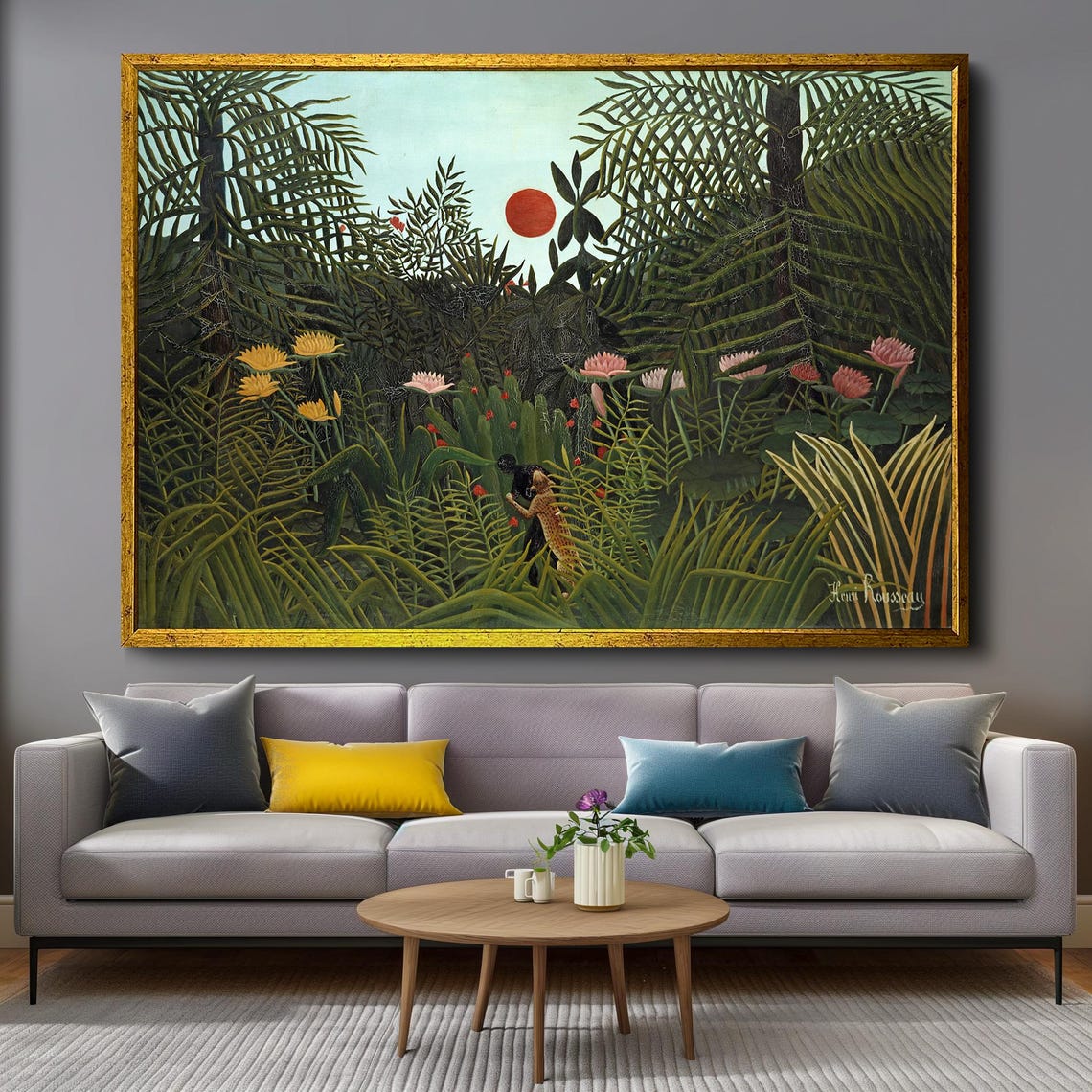 Henri Rousseau Sunset Jungle Landscape with Red Sun Glow Poster - Image 4