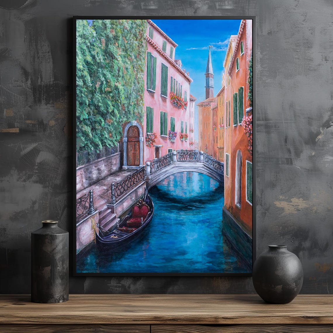 Charming Venetian Canal Gondola Romantic Pink Building Poster - Image 2
