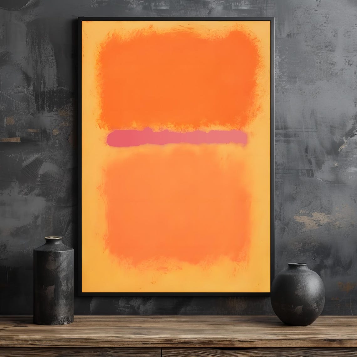 Vibrant Orange Pink Soft Color-Field Abstract Modern Art Poster - Image 2