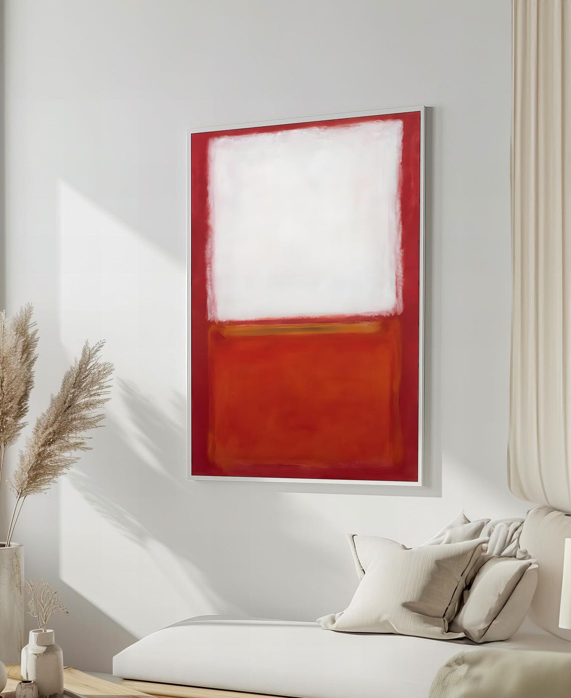 Minimalist White Red Abstract Color-Field Modern Decor Poster