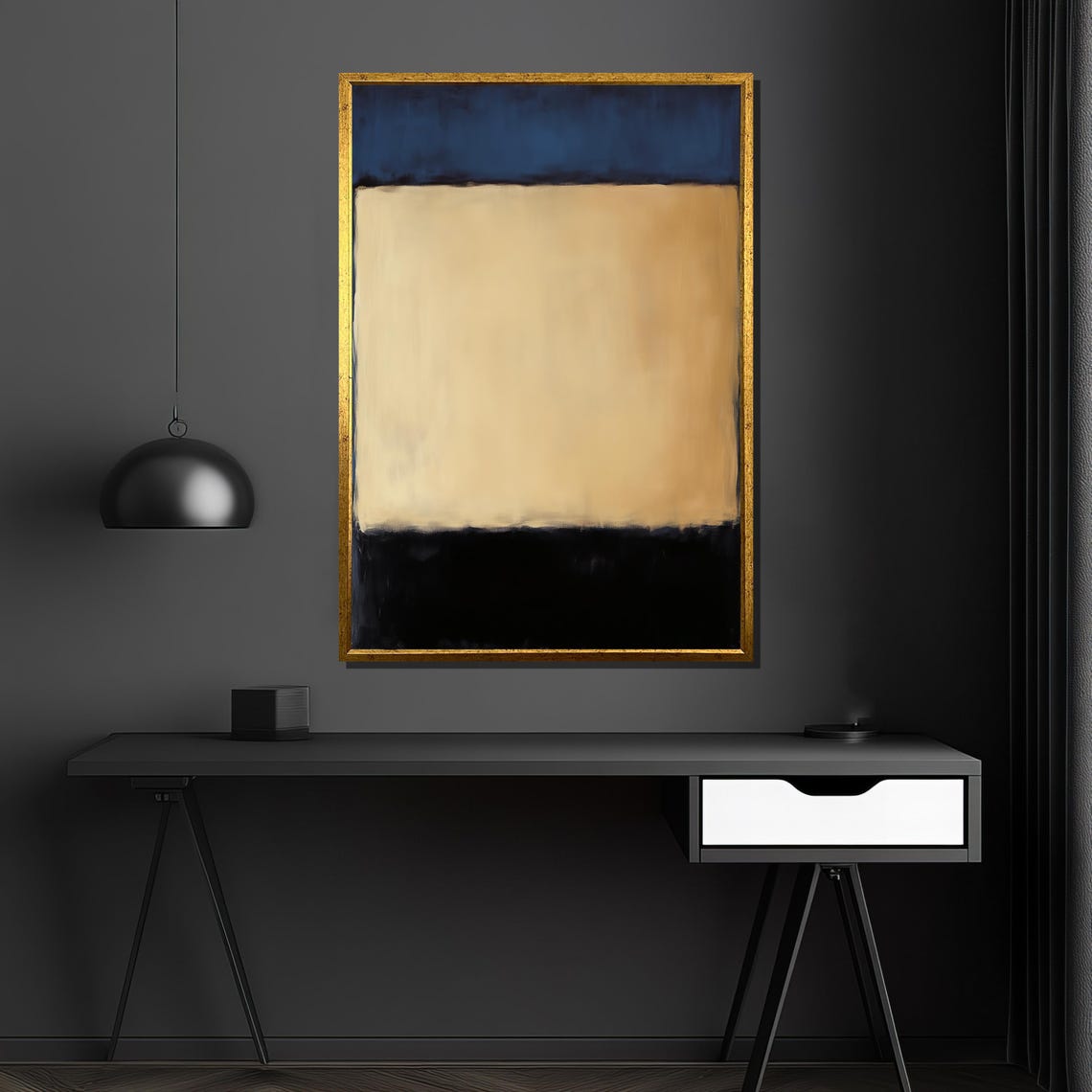 Navy Blue Beige Black Color Field Abstract Gallery Statement Poster - Image 4