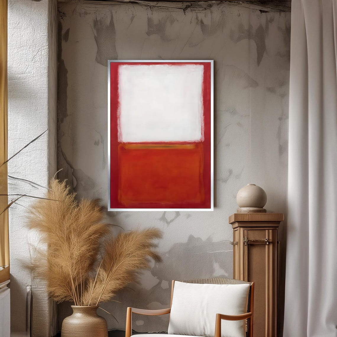 Minimalist White Red Abstract Color-Field Modern Decor Poster - Image 3