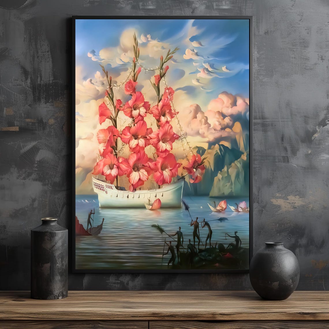 Surrealist Ship With Flower Sails Dreamlike Ocean Voyage Poster - Image 2