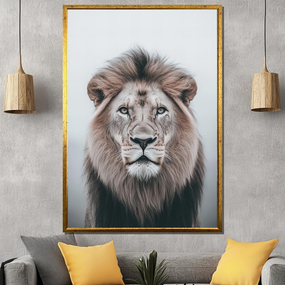 Majestic Lion Portrait Facing Forward Wildlife Photography Art Poster