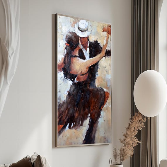 Tango Passion Intimate Dance Of A Couple In Motion Striking Brushwork And Warm Tones Expressive Painting