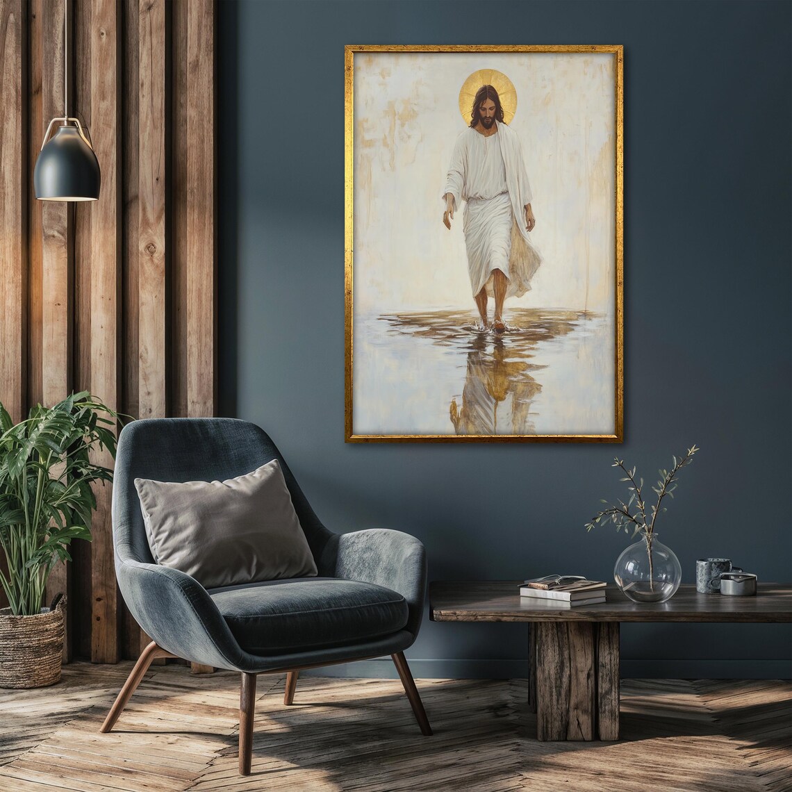 Jesus Walking Toward the Viewer on Water Beneath a Golden Halo Poster - Image 4