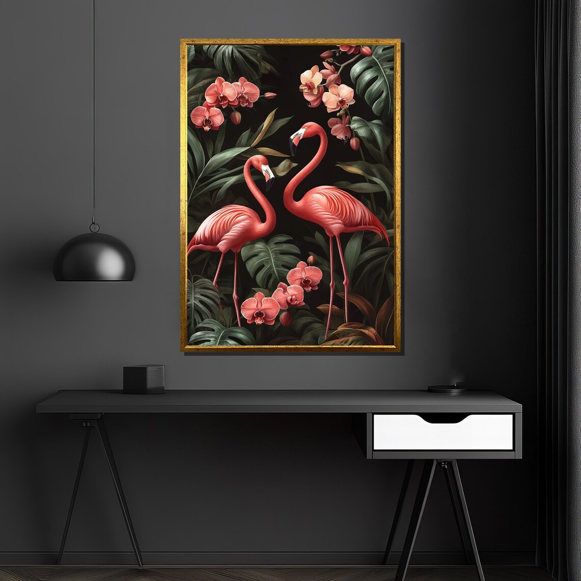 Pink Flamingos And Orchids Lush Tropical Botanical Jungle Poster - Image 4