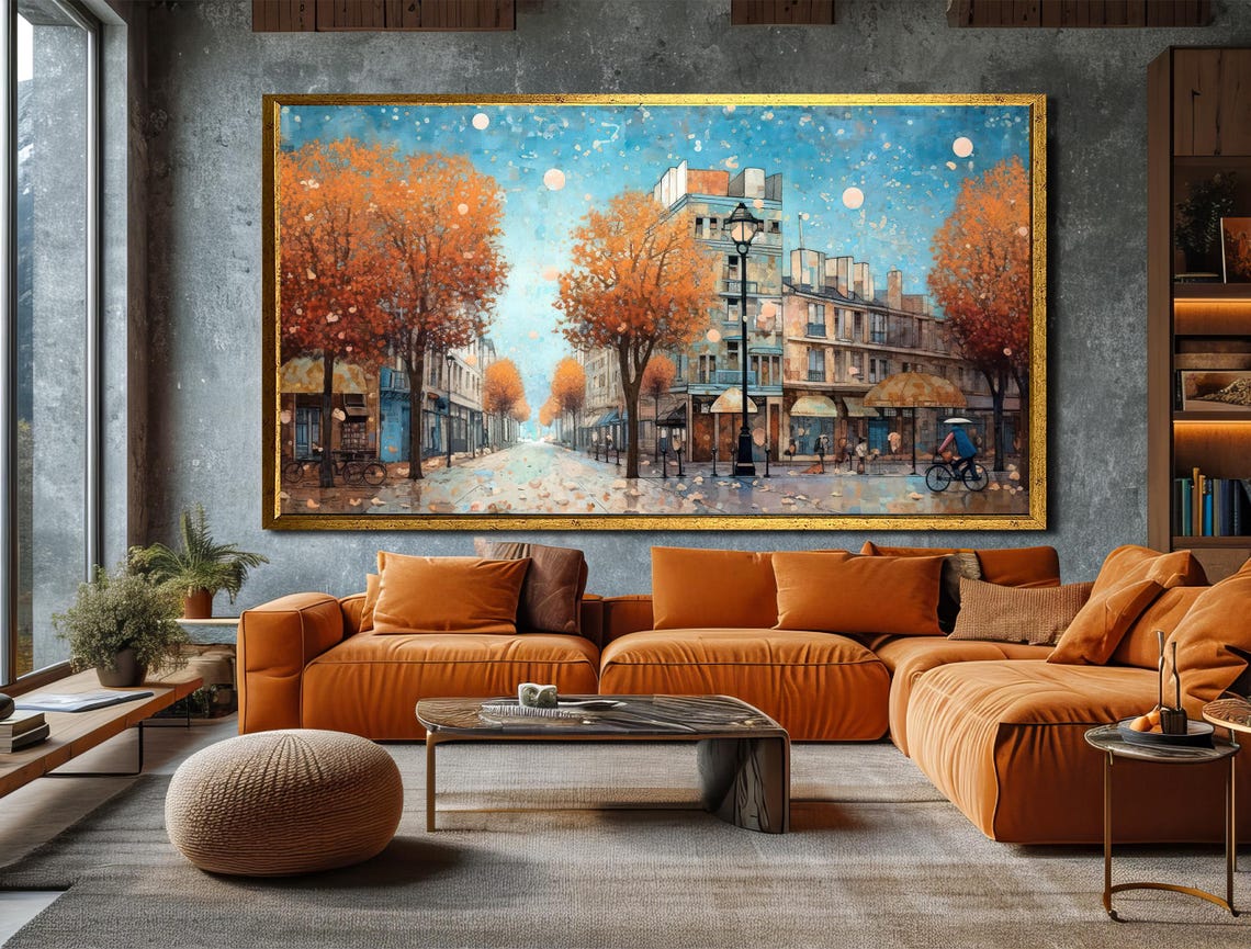 Parisian Autumn Street Cyclist with Umbrella City Scene Poster - Image 4