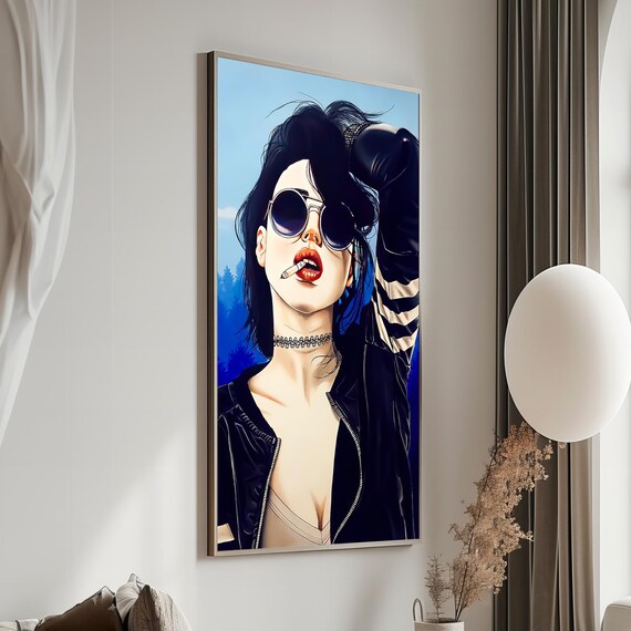 Bold Edgy Woman With Round Sunglasses And A Black Leather Jacket Poster