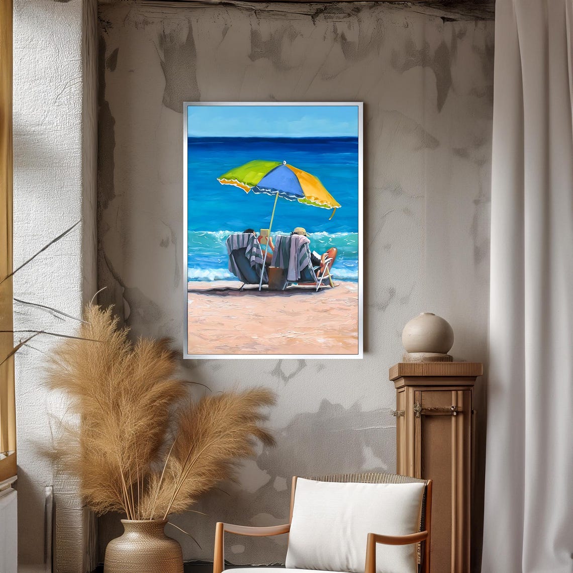 Relaxing Beach Day Couple Reading Under A Colorful Umbrella Poster - Image 3