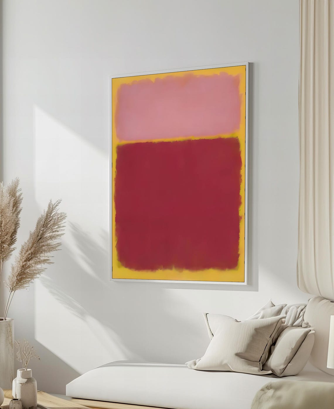 Mark Rothko Style Soft Pink And Deep Red Abstract Art Poster