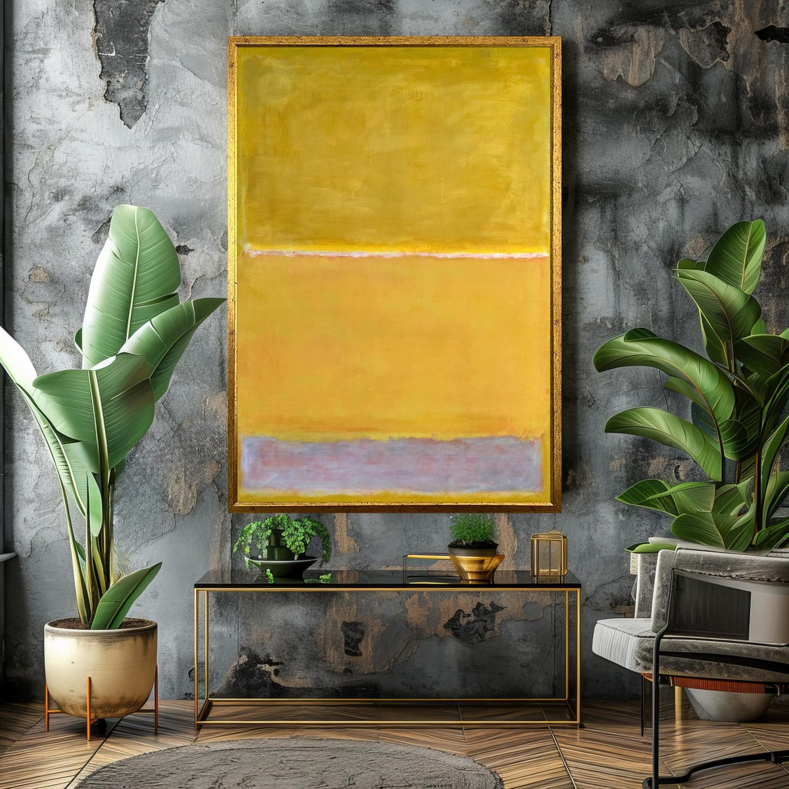Warm Yellow Color Field Abstract Art With Lavender Band Poster - Image 4