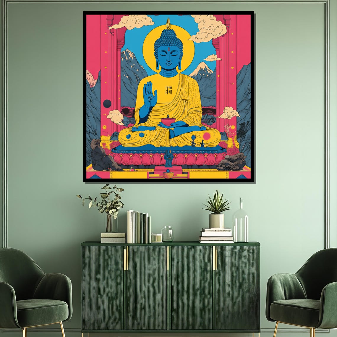 Psychedelic Colorful Buddha Mountain Vibrant Spiritual Poster - Image 3