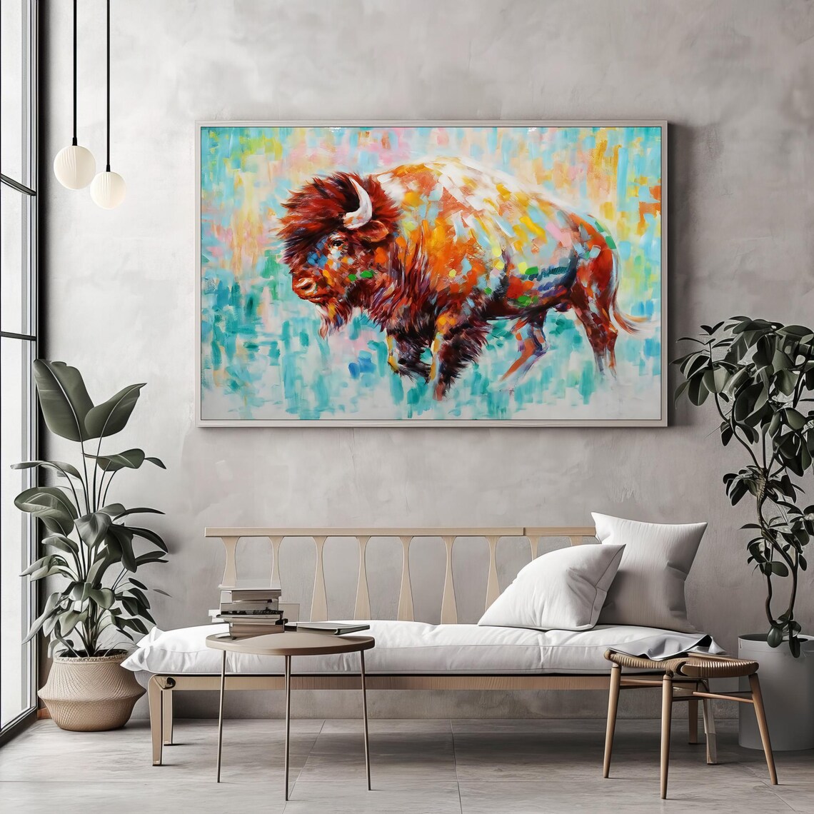 Vibrant Multicolor Bison Contemporary Wildlife Painting Poster - Image 2