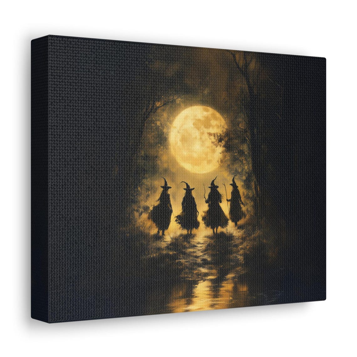 Four Witches Golden Full Moon Forest Night Walk Halloween Poster - Image 2