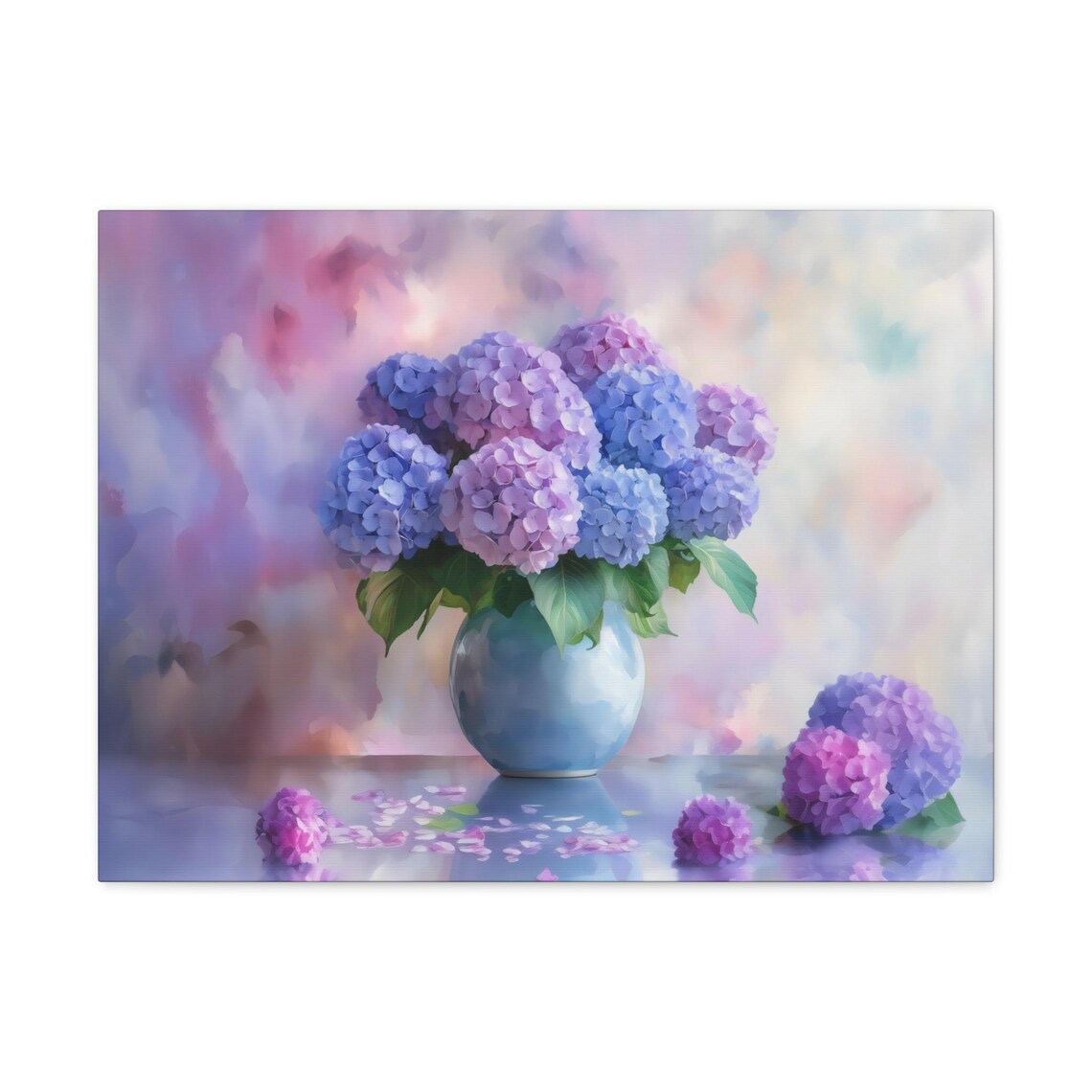 Purple Hydrangeas in Blue Vase Pastel Watercolor Floral Poster - Image 2