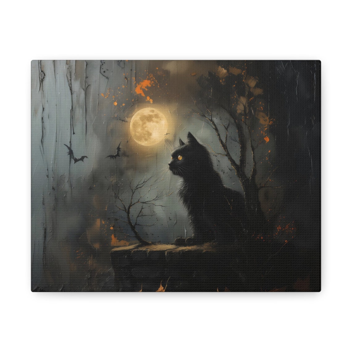Midnight Black Cat Under Full Moon Bats Spooky Halloween Poster - Image 2