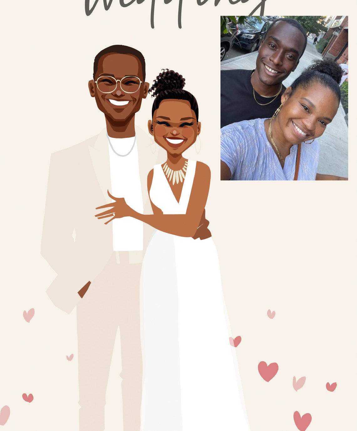 Custom Cartoon Wedding Invitation Card With Couple Portrait Poster - Image 2
