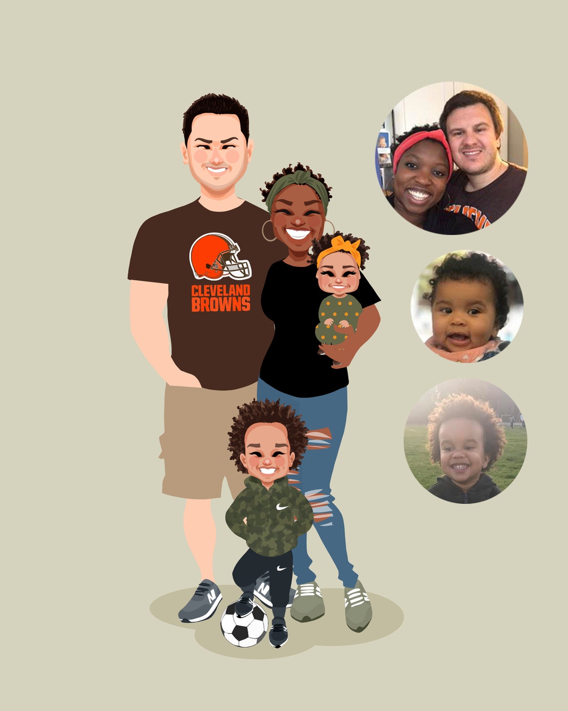 Custom Illustrated Family Portrait The Johnsons With Black Cat Poster - Image 3