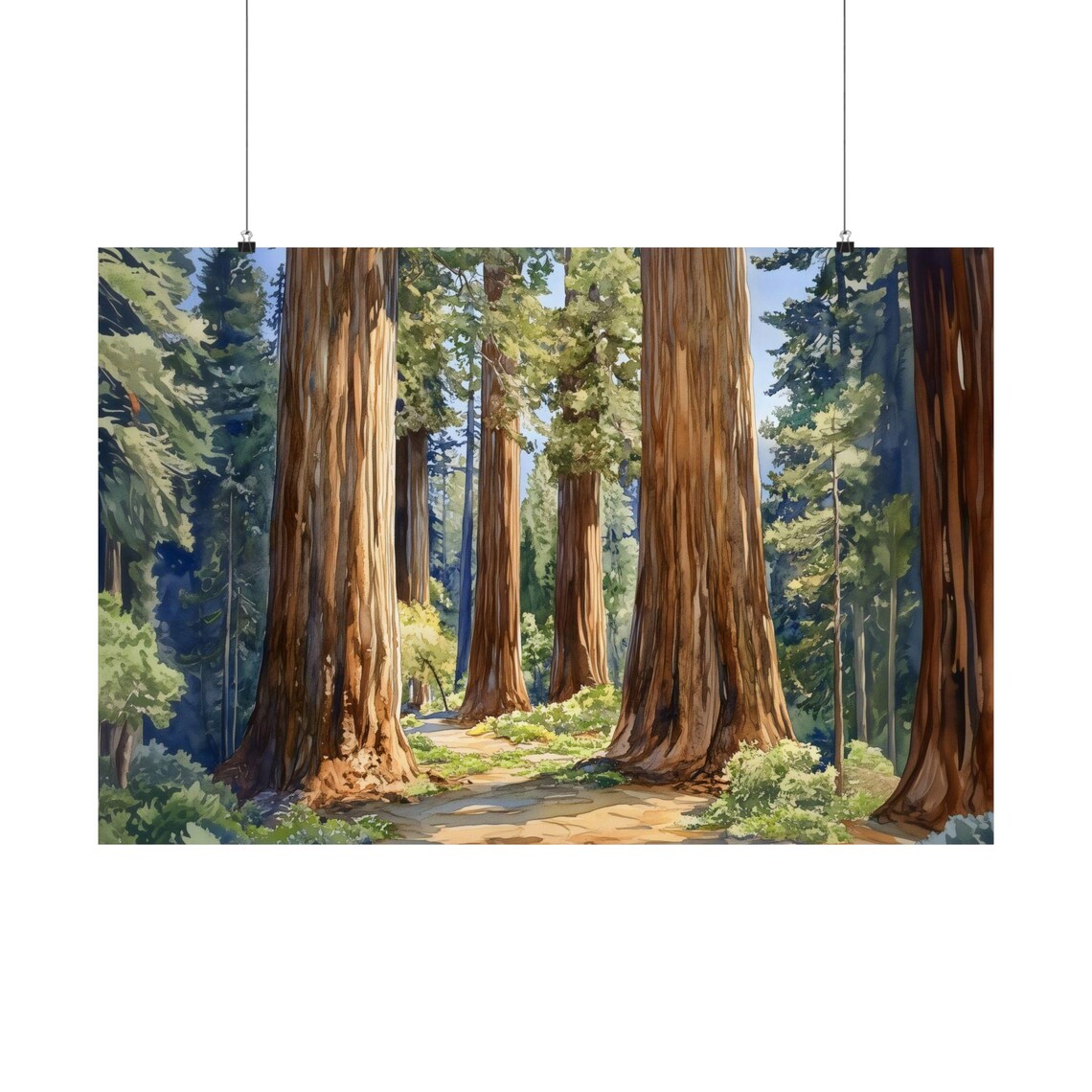 Redwood Forest Path Sunlight Watercolor Tall Trees Nature Hike Poster - Image 3