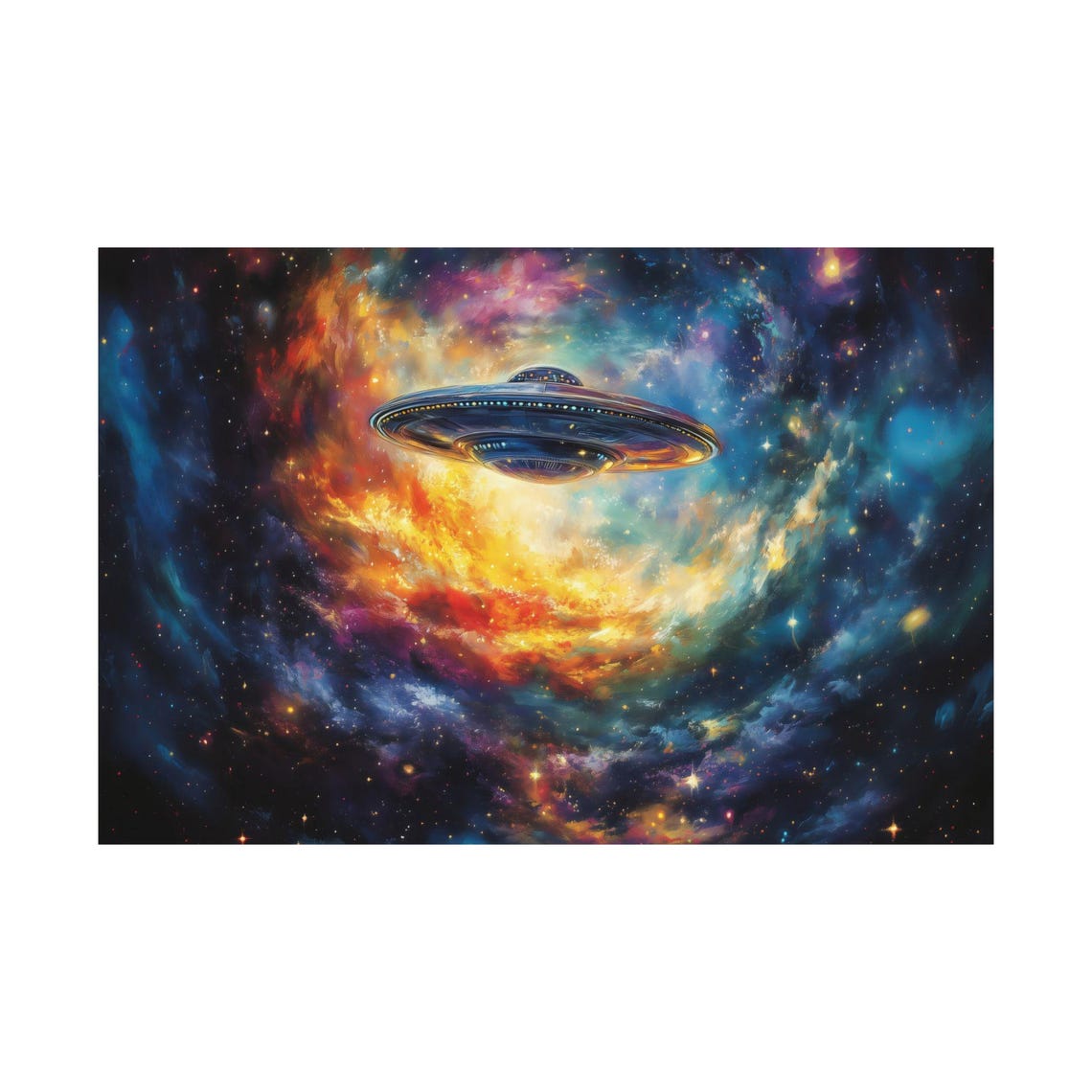 Flying Saucer Over Fiery Nebula Deep Space Cosmic UFO Art Poster - Image 3