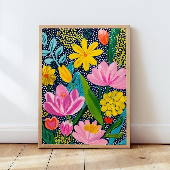 Bold Floral Wall Art Colorful Modern Botanical Poster Instant Flower Print For Home Office