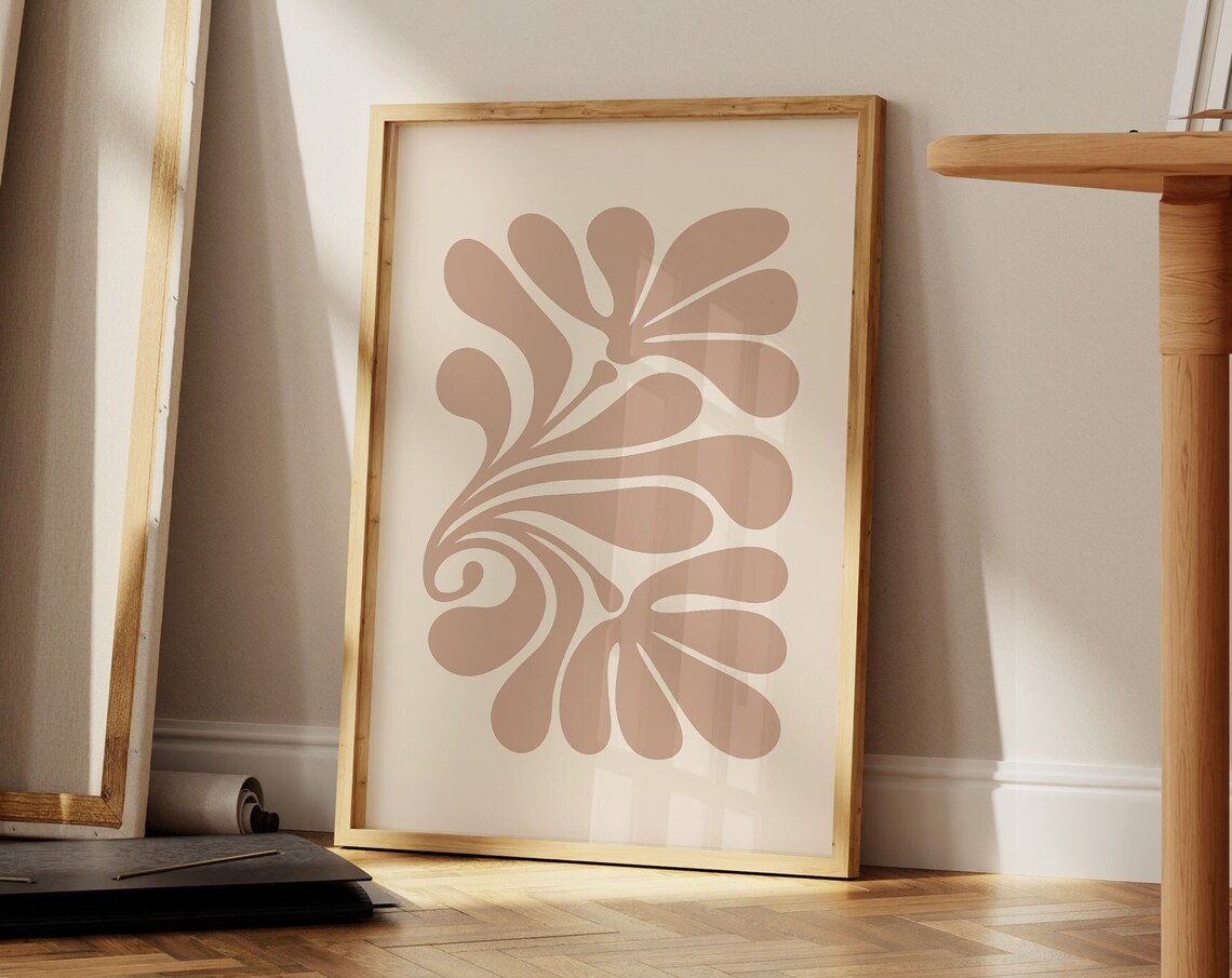 Beige Abstract Floral Botanical Art Print Minimalist Modern Decor