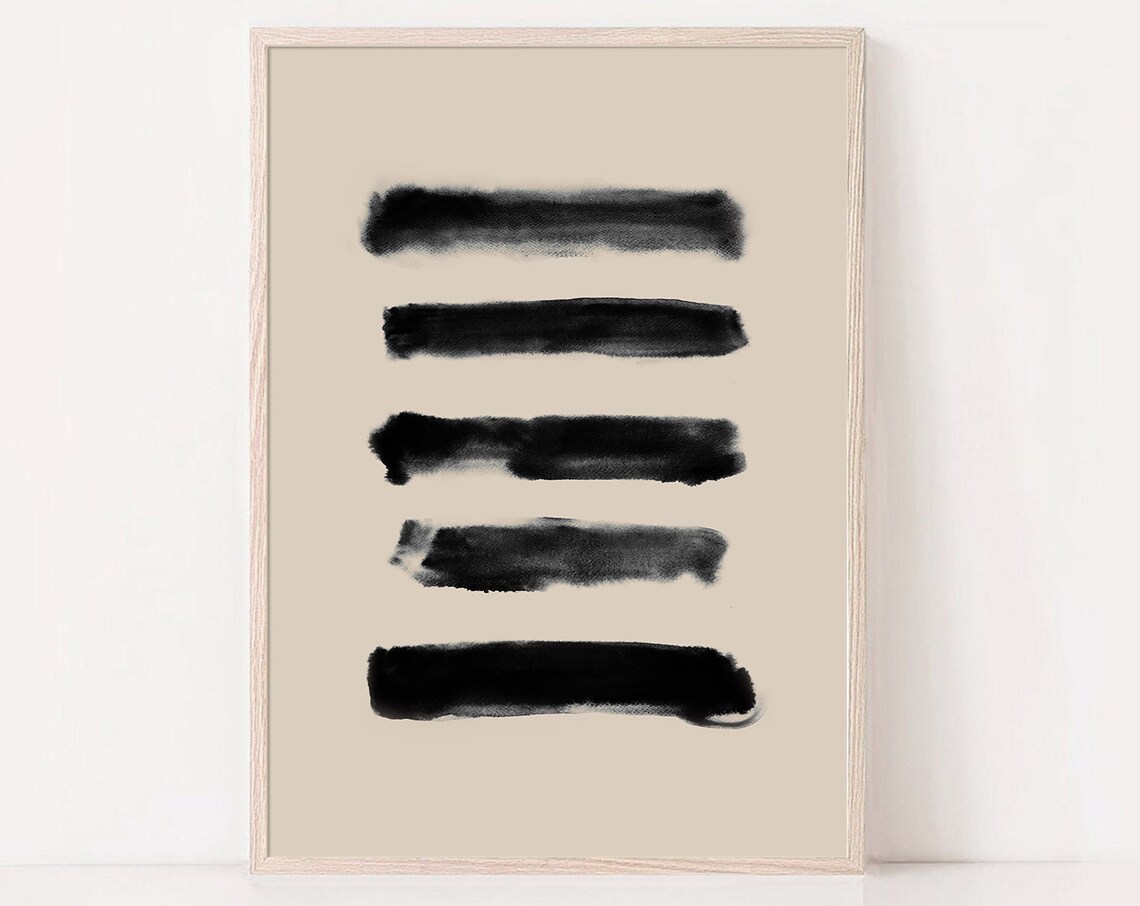 Black Ink Brush Strokes Beige Zen Minimal Japanese Wall Poster