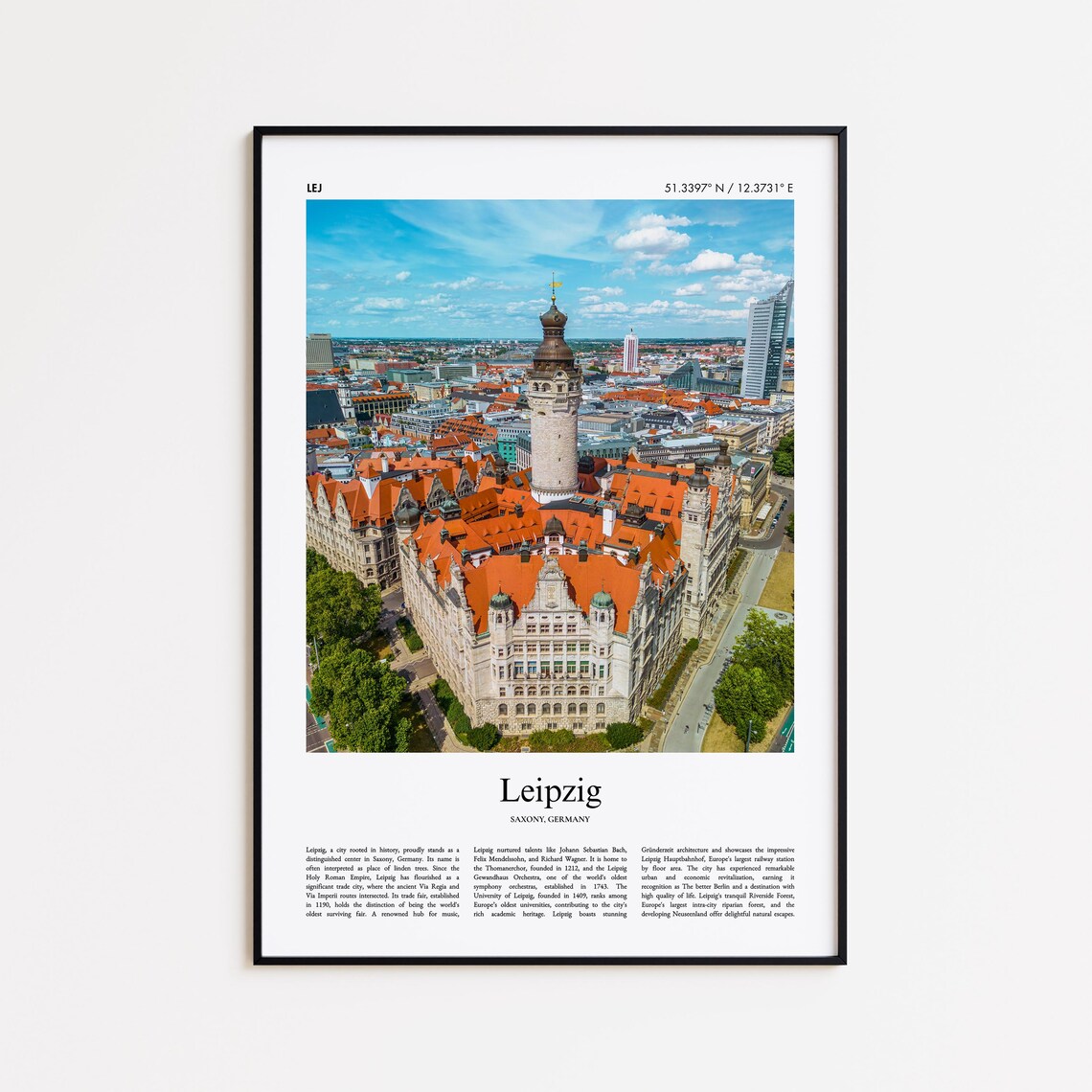 Leipzig New City Hall Tower Saxony Germany Aerial Travel Poster