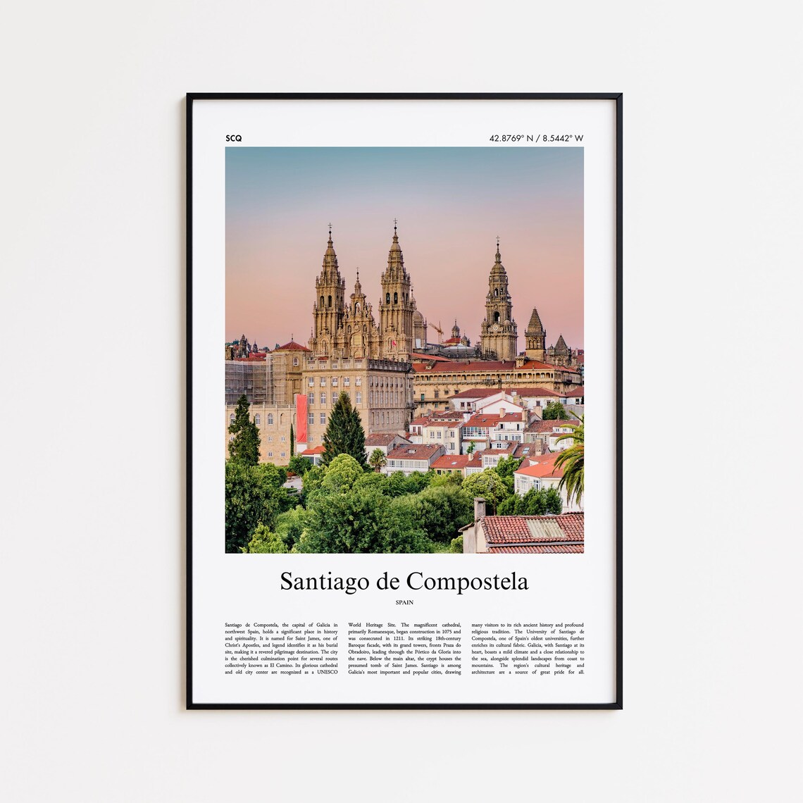 Santiago de Compostela Spain Cathedral Towers Travel Photo Poster